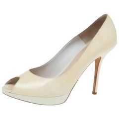 Dior Beige Patent Leather Miss Dior Peep Toe Platform Pumps Size 40.5