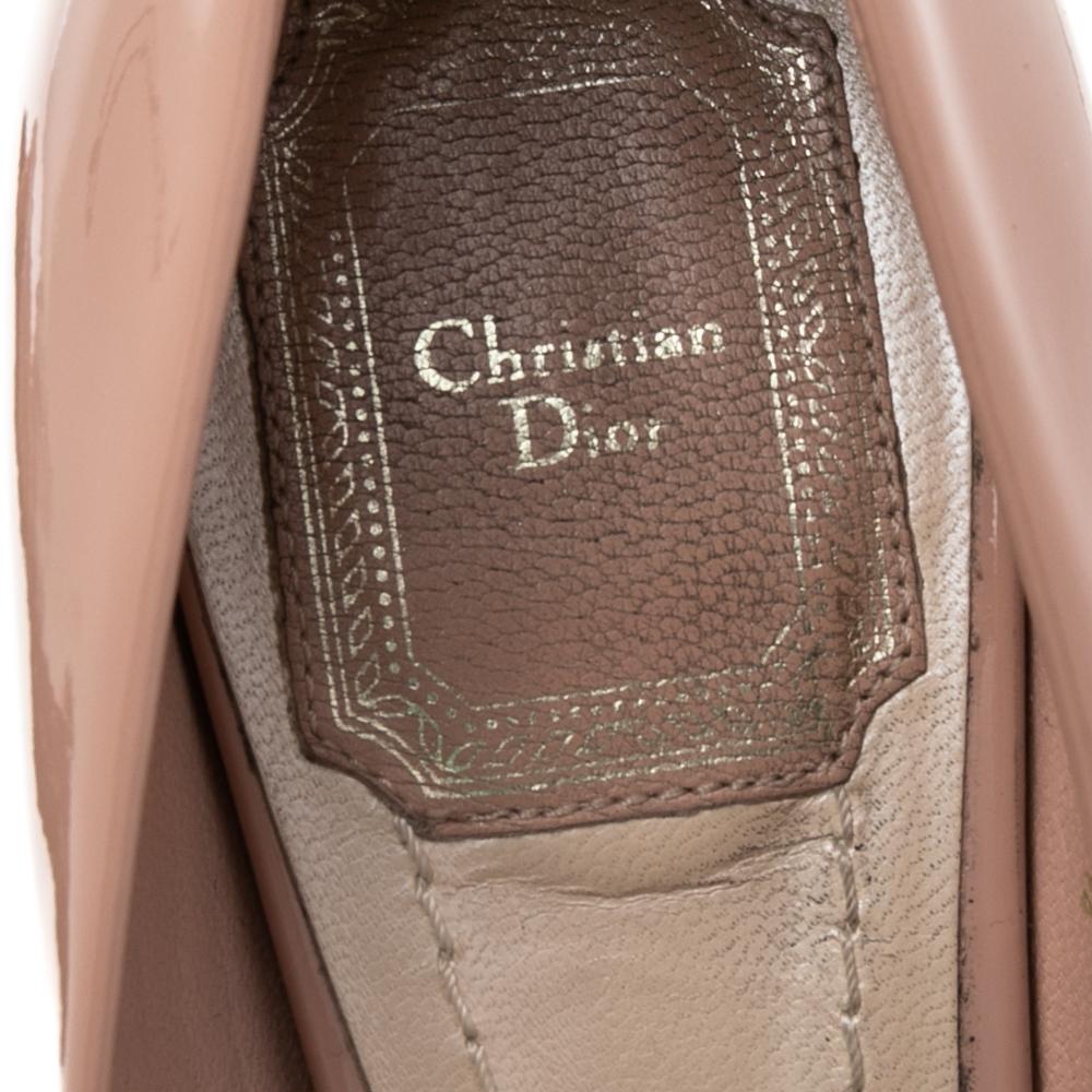 Dior Beige Patent Leather Miss Dior Peep Toe Pumps Size 36.5 2