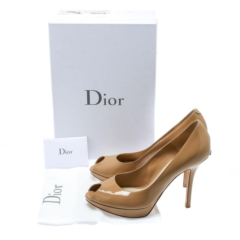 Dior Beige Patent Leather Miss Dior Peep Toe Pumps Size 38.5 2