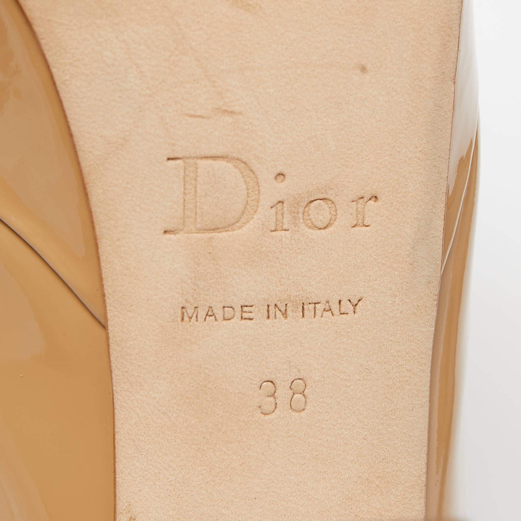 Dior Beige Patent Leather Miss Dior Platform Peep Toe Pumps Size 38 1