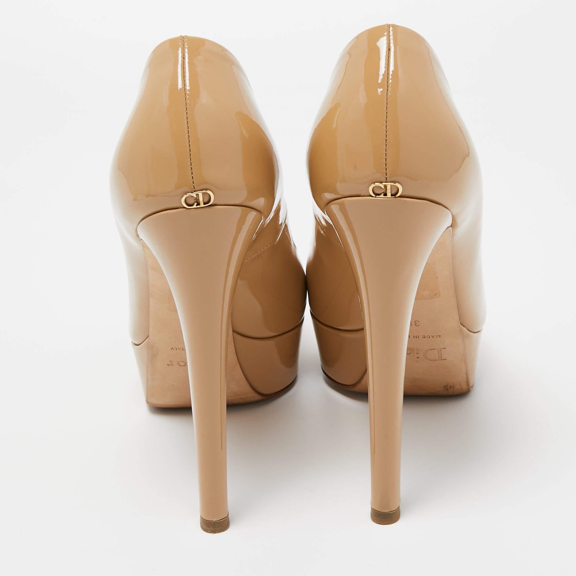 Dior Beige Patent Leather Miss Dior Platform Peep Toe Pumps Size 38 4