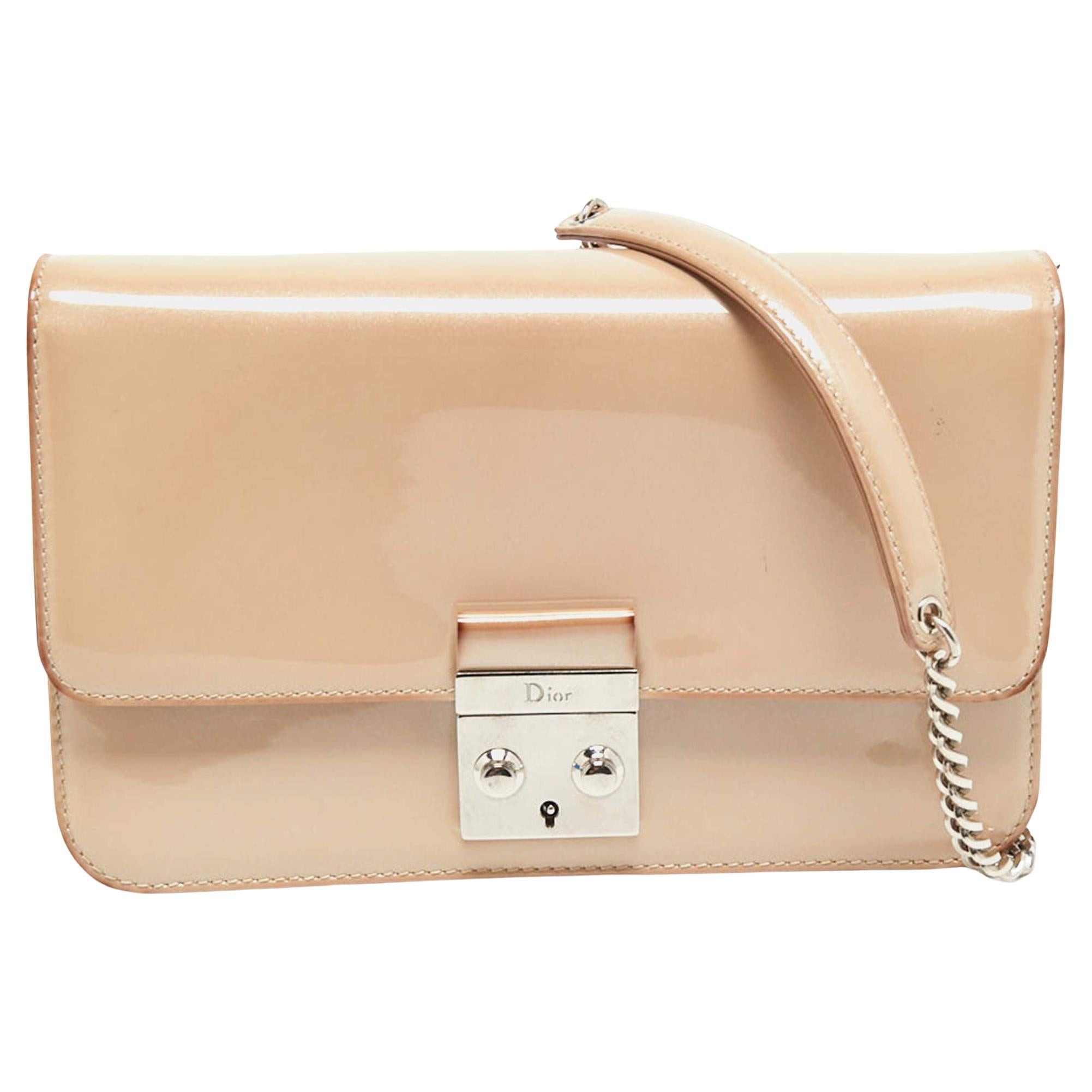 Dior Beige Patent Leather Miss Dior Promenade Chain Shoulder Bag