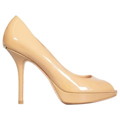 Dior Beige Patent Peep-Toe Pumps Size IT 38