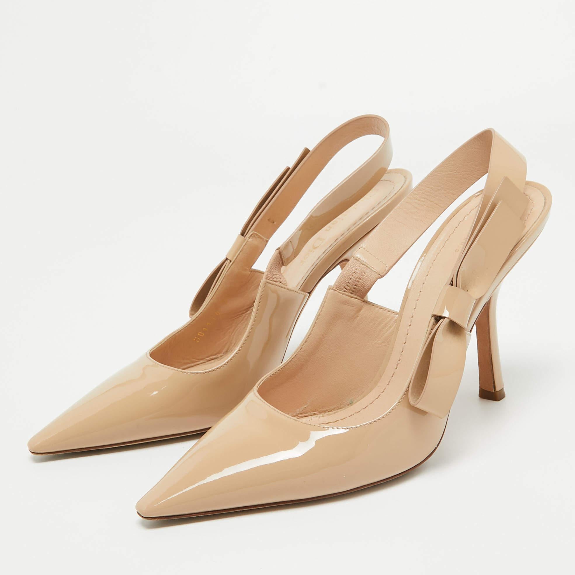 Dior Beige Patent Pointed Toe Elastic Pumps Size 39 2