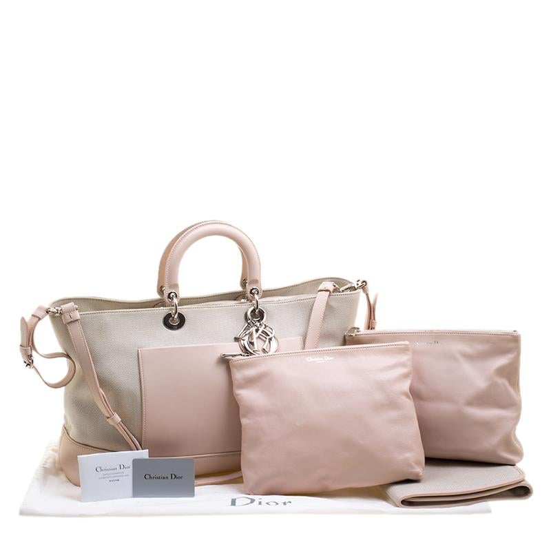 Dior Beige/Pink Canvas and Leather Nappy Diaper Bag For Sale 5