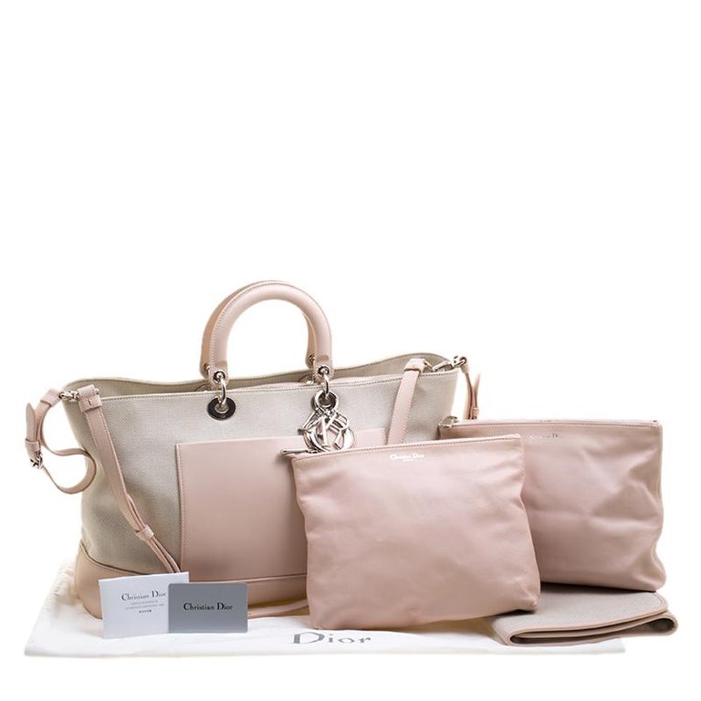 Dior Beige/Pink Canvas and Leather Nappy Diaper Bag For Sale at 1stdibs