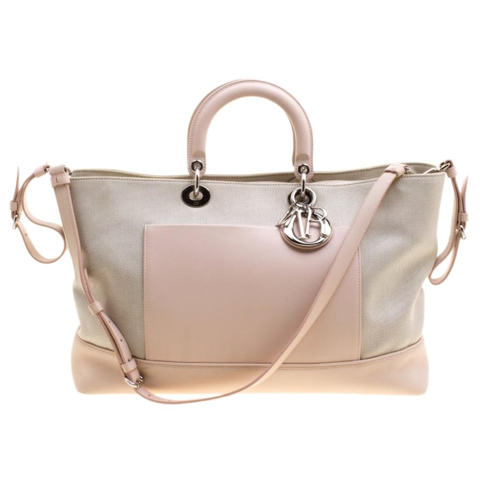Dior Beige/Pink Canvas and Leather Nappy Diaper Bag