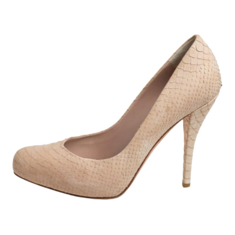 Dior Beige Python-Embossed Leather Round Toe Pumps Size 38