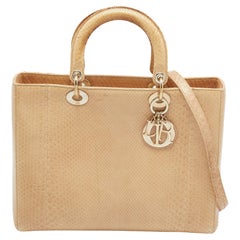 Grand sac cabas Lady Dior en python beige