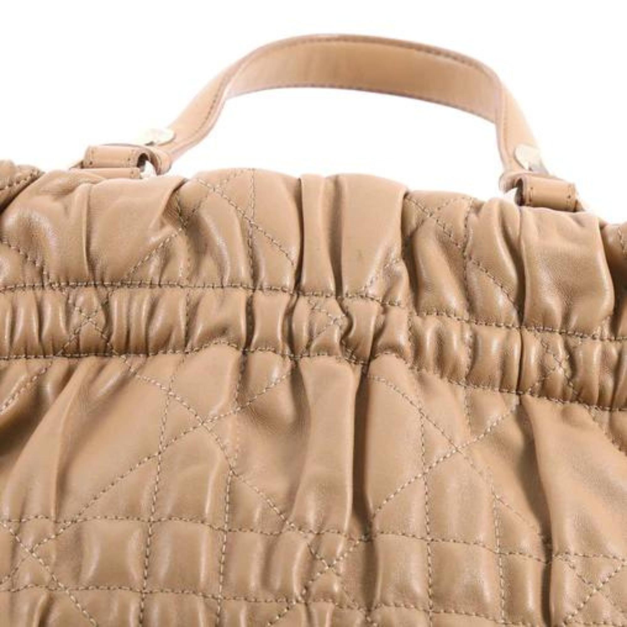 Dior Beige Quilted Cannage Leather Delices Gaufre Tote Bag For Sale 2