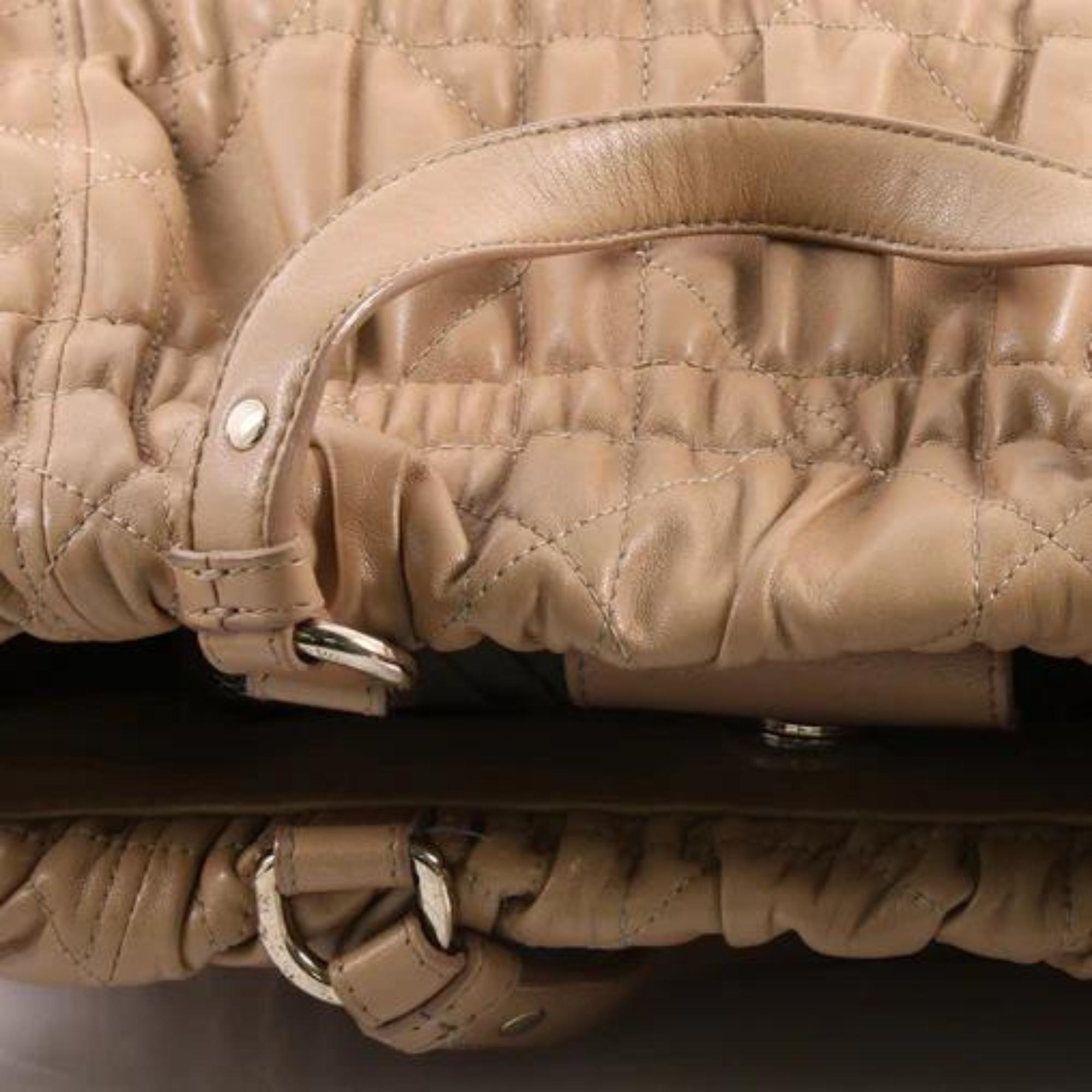 Dior Beige Quilted Cannage Leather Delices Gaufre Tote Bag For Sale 3