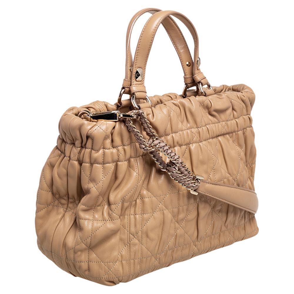 Dior Beige Gestepptes Cannage Leder Delices Gaufre Tote Damen