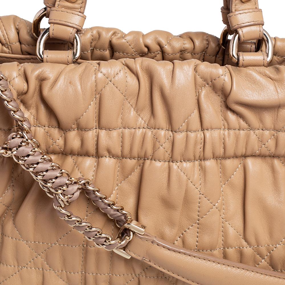 Dior Beige Gestepptes Cannage Leder Delices Gaufre Tote 5