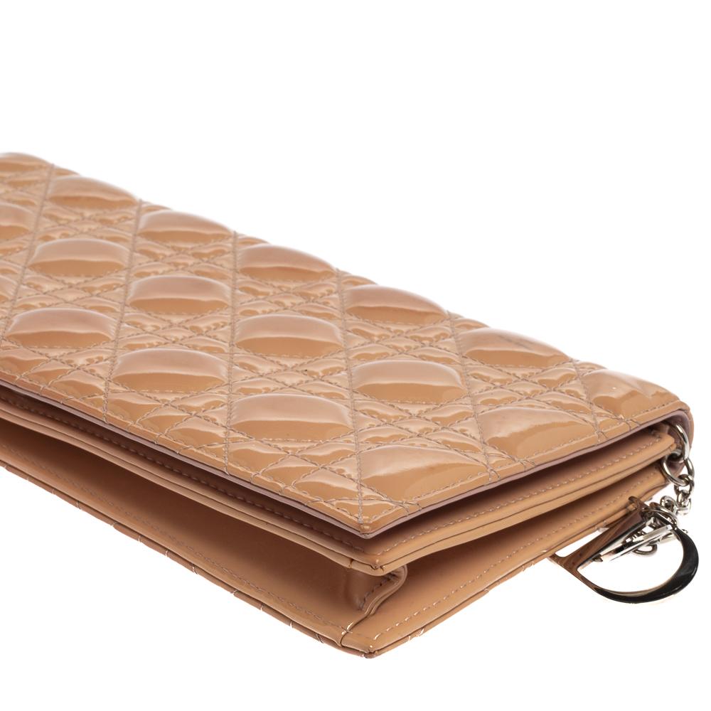 Dior Beige Quilted Cannage Patent Leather Lady Dior Chain Clutch 3