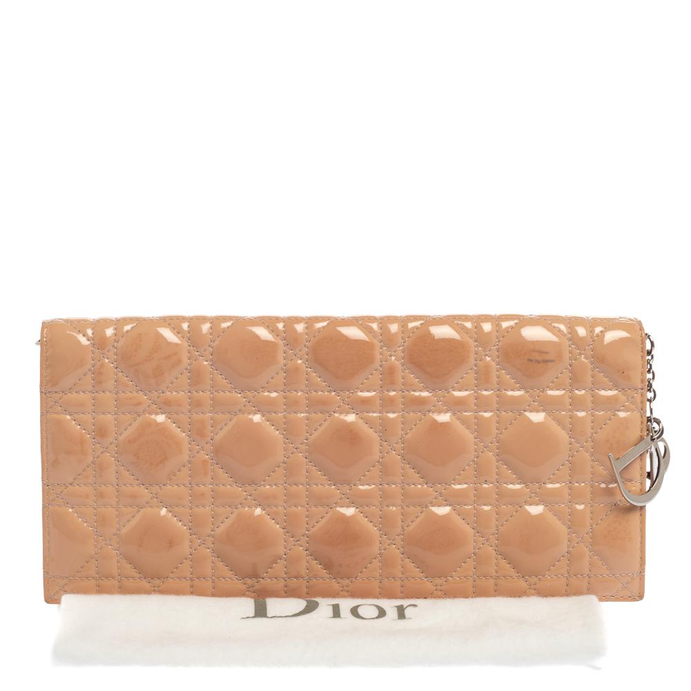 Dior Beige Quilted Cannage Patent Leather Lady Dior Chain Clutch 5