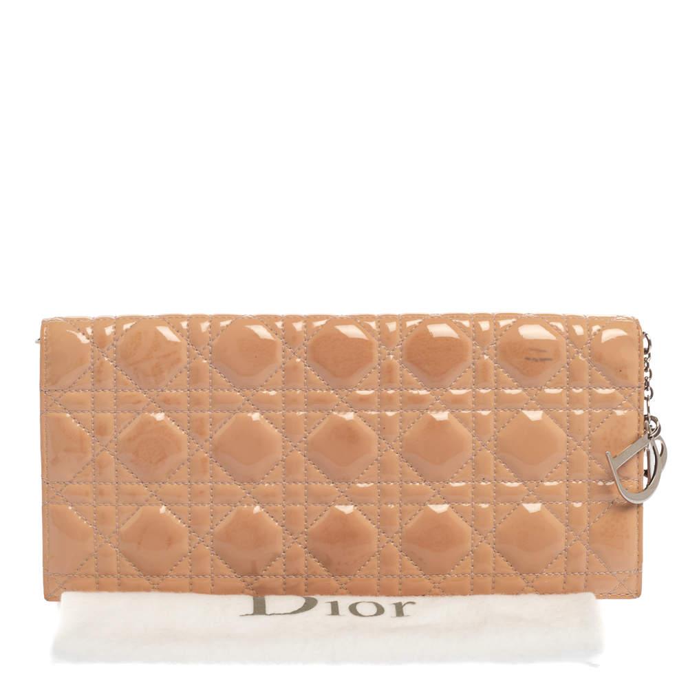 Dior Beige Quilted Cannage Patent Leather Lady Dior Chain Clutch 9