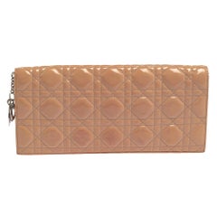 Dior Beige Quilted Cannage Patent Leather Lady Dior Chain Clutch