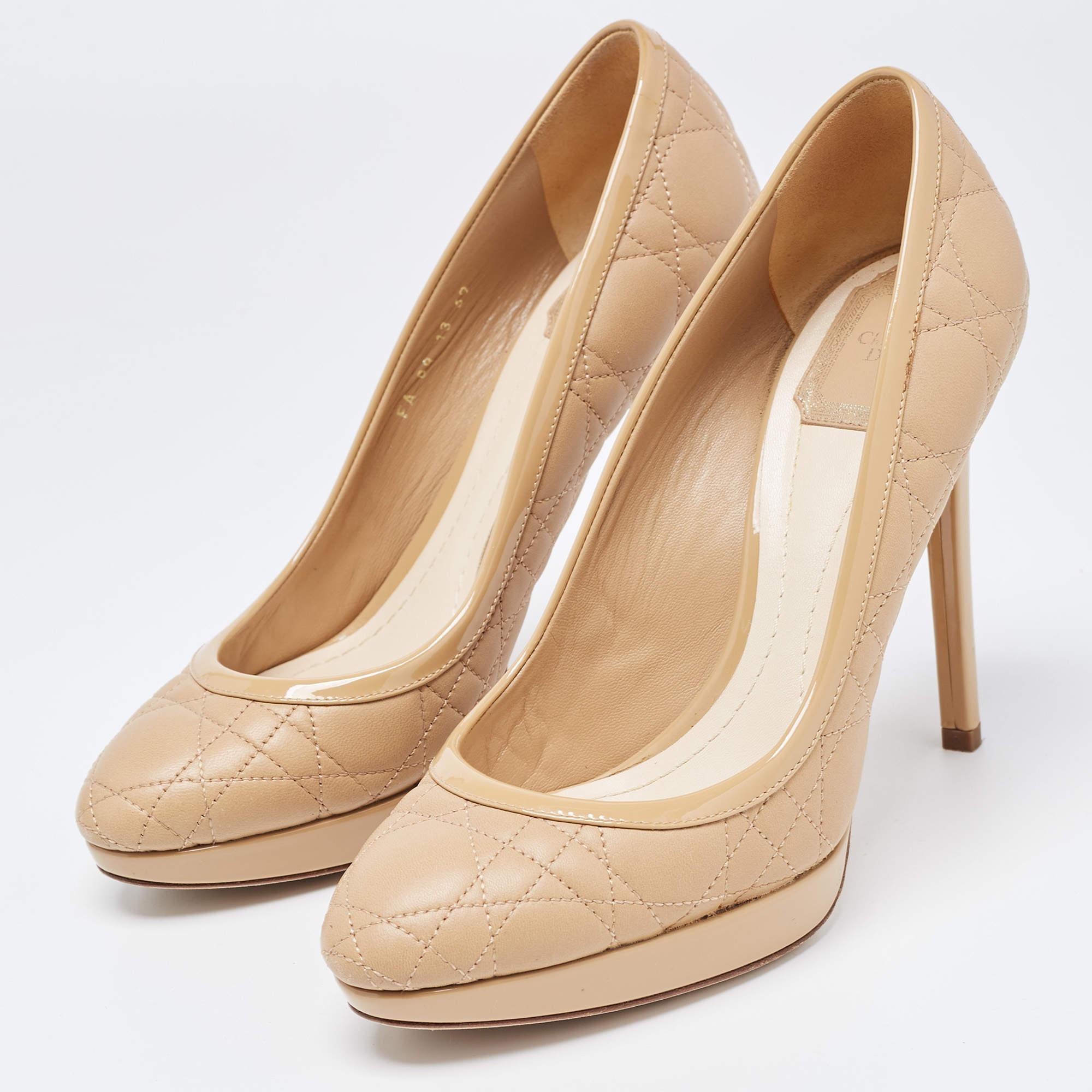 Women's Dior Beige Quilted Leather and Patent Pumps Size 39