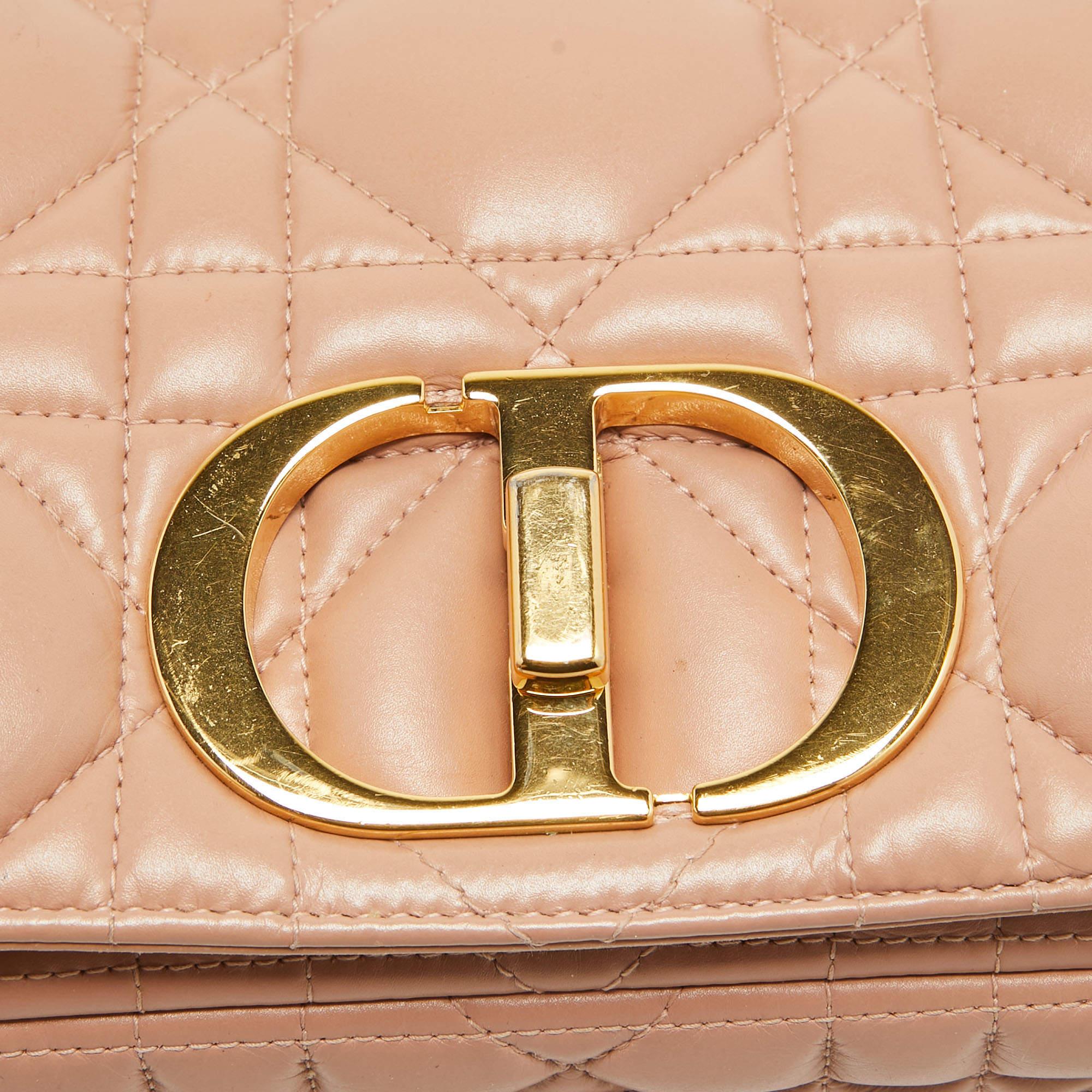Dior Beige Quilted Leather Medium Caro Shoulder Bag For Sale 7