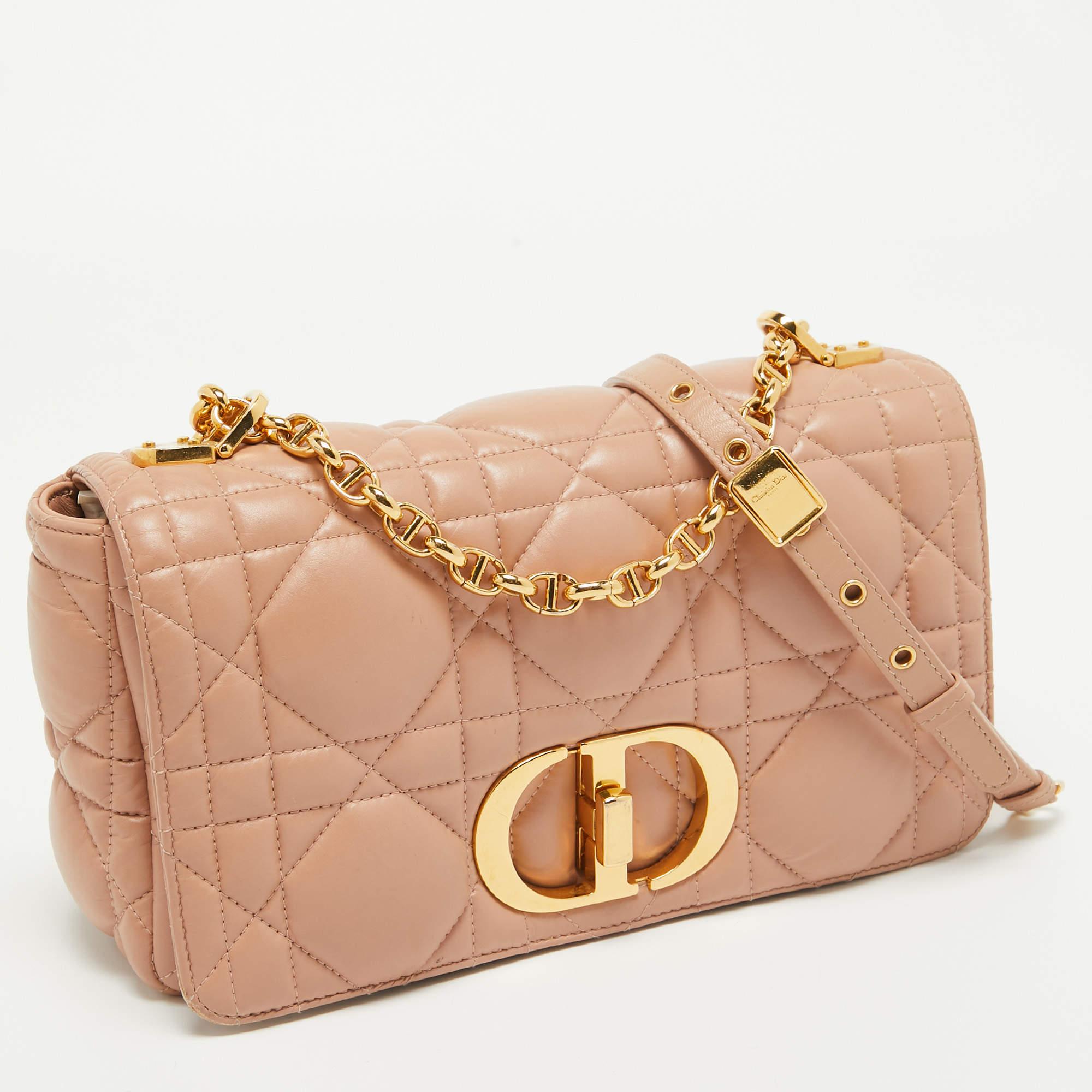 Dior Beige Quilted Leather Medium Caro Shoulder Bag For Sale 3
