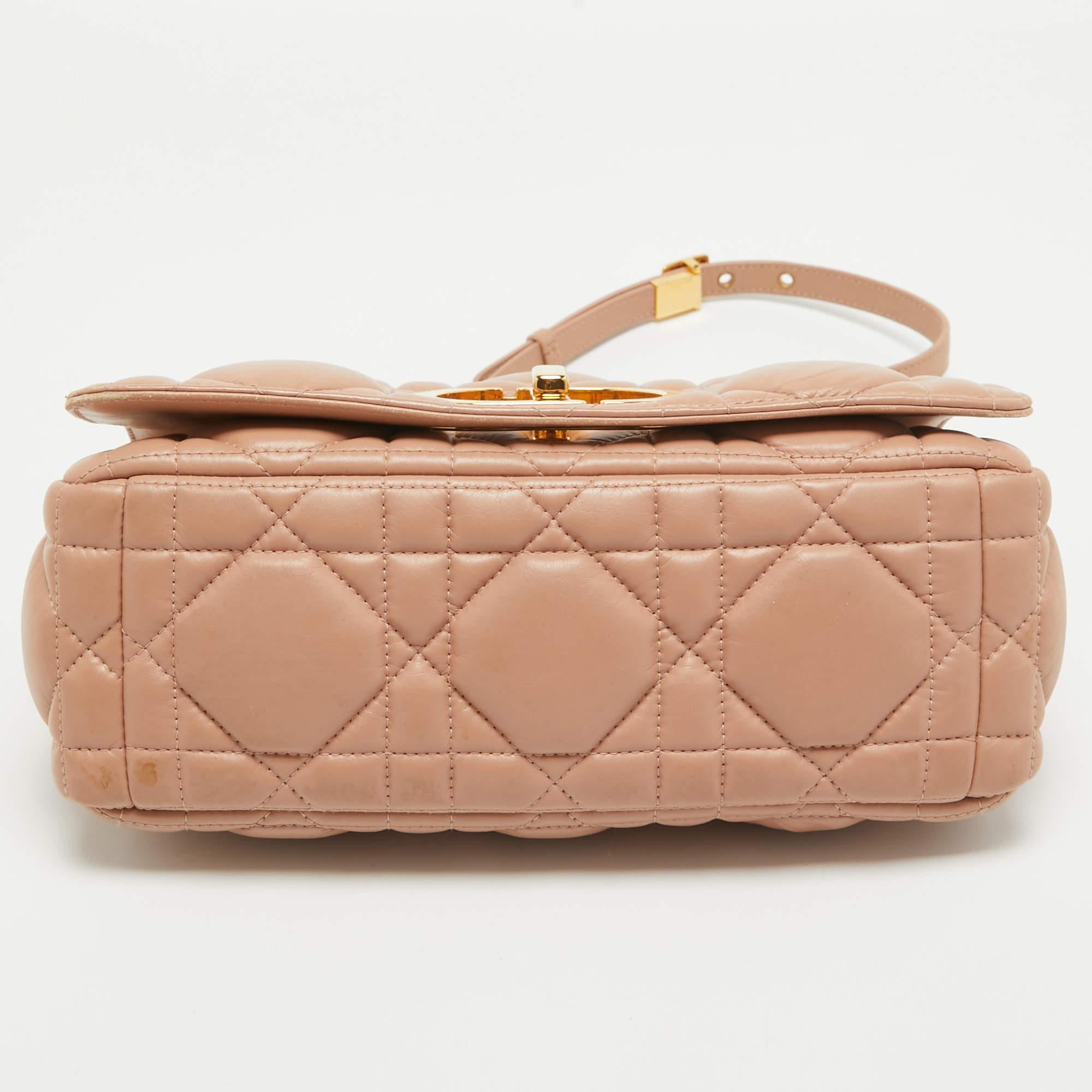 Dior Beige Quilted Leather Medium Caro Shoulder Bag For Sale 5