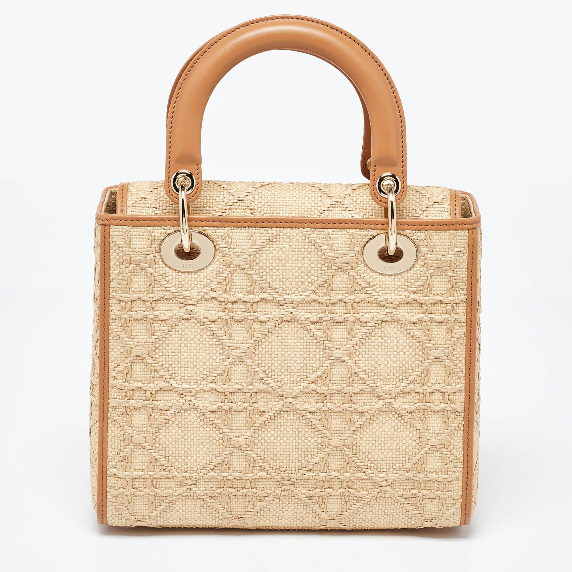 Women's Dior Beige Raffia and Leather Medium Lady Dior Tote