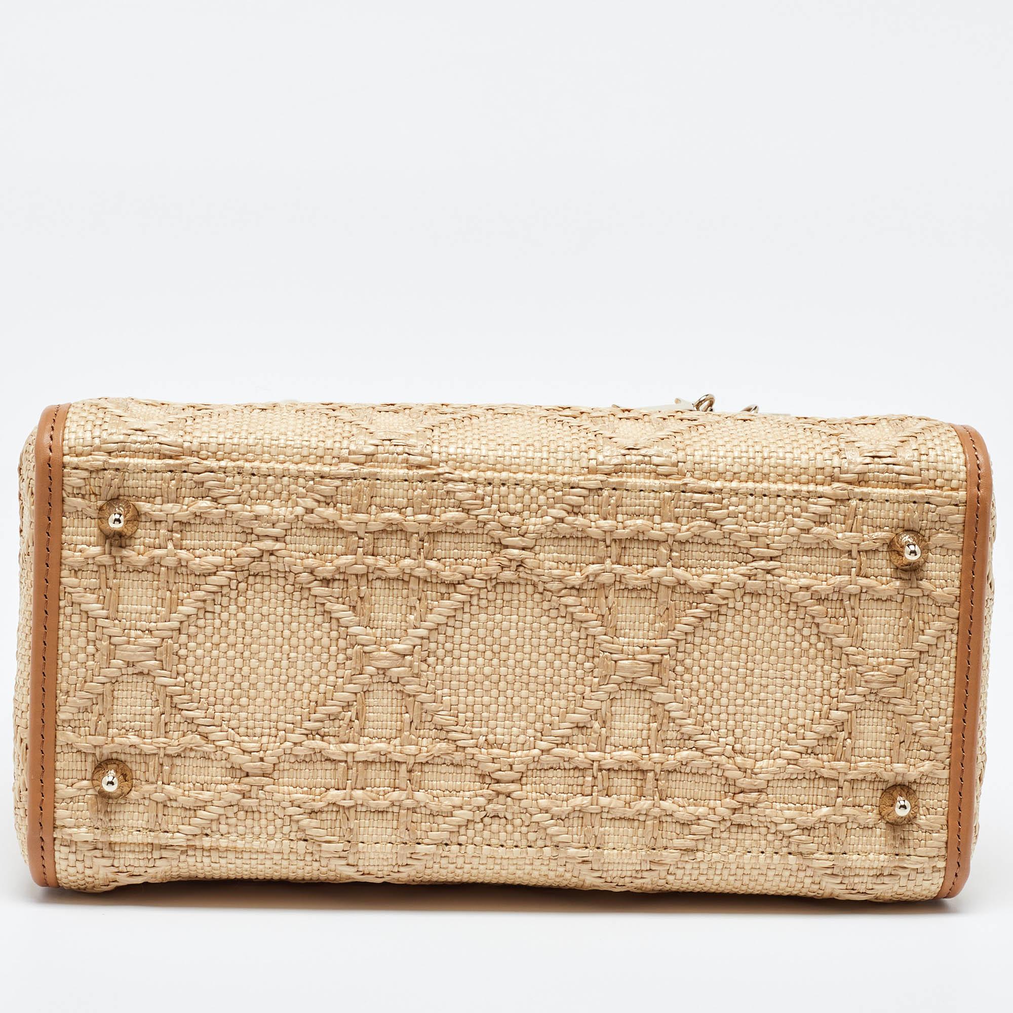 Dior Beige Raffia and Leather Medium Lady Dior Tote 2