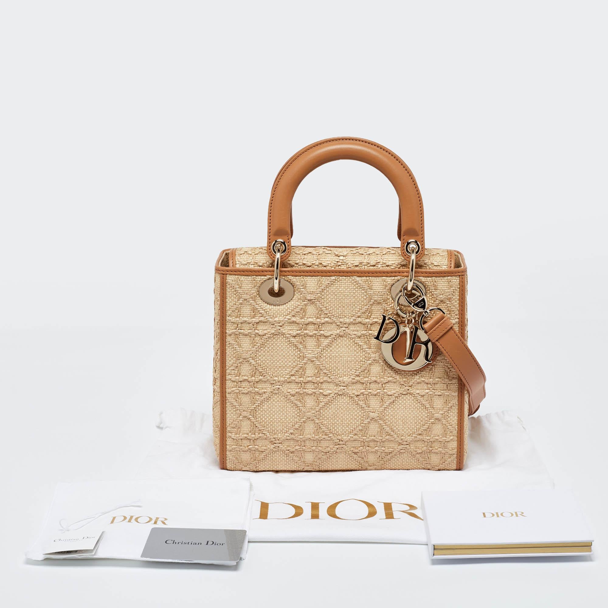 Dior Beige Raffia and Leather Medium Lady Dior Tote 5