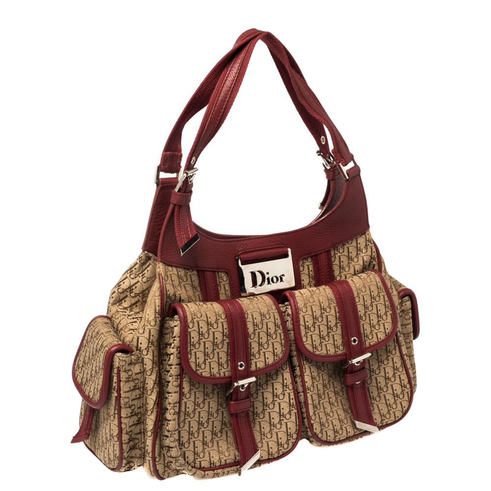 Dior Beige/Red Diorissimo Canvas Multi Pocket Shoulder Bag In Good Condition In Dubai, Al Qouz 2