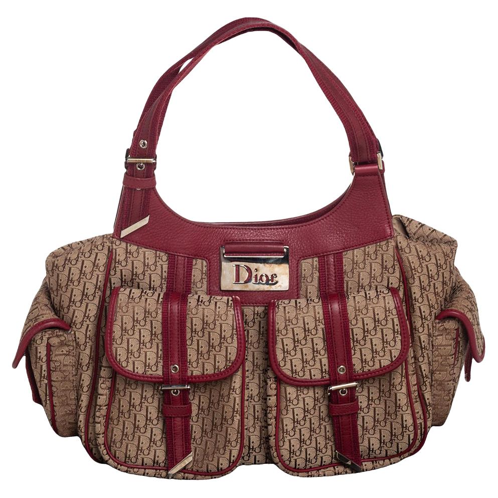 Dior Beige/Red Diorissimo Canvas Multi Pocket Shoulder Bag