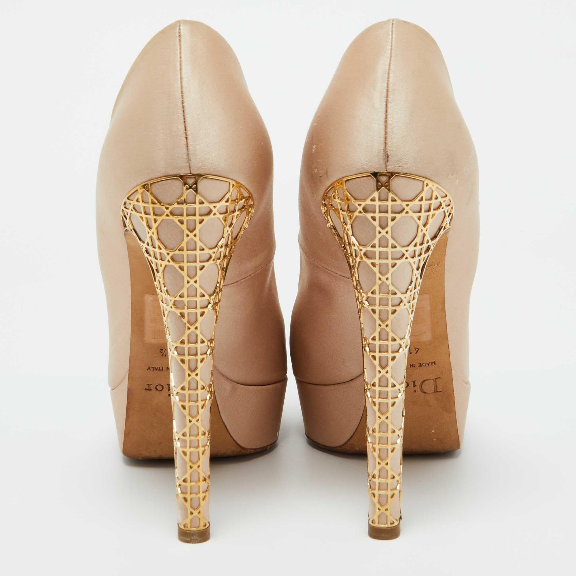 Dior Beige Satin Cannage Heel Peep Toe Platform Pumps Size 41.5 For Sale 1