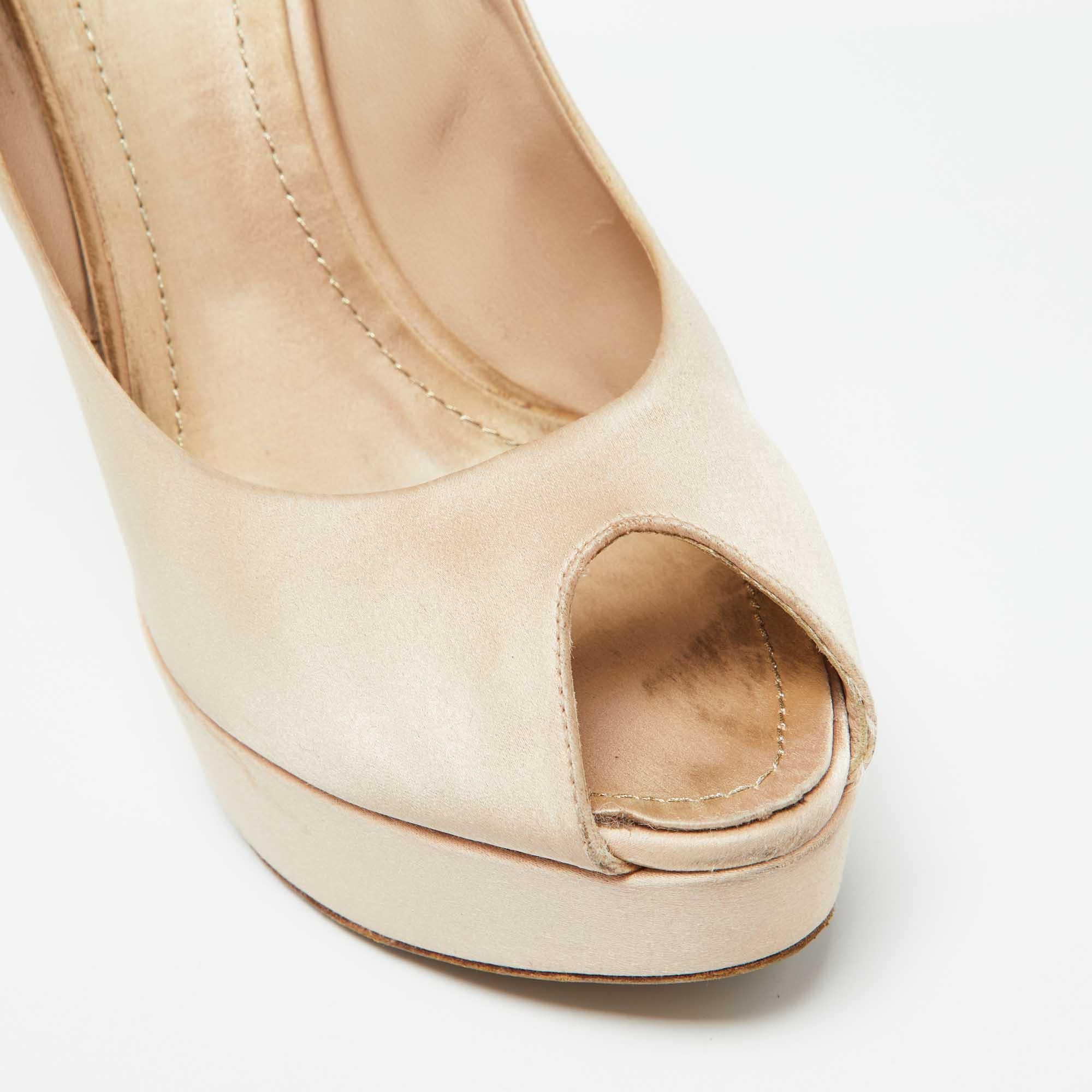 Dior Beige Satin Cannage Heel Peep Toe Platform Pumps Size 41.5 For Sale 3