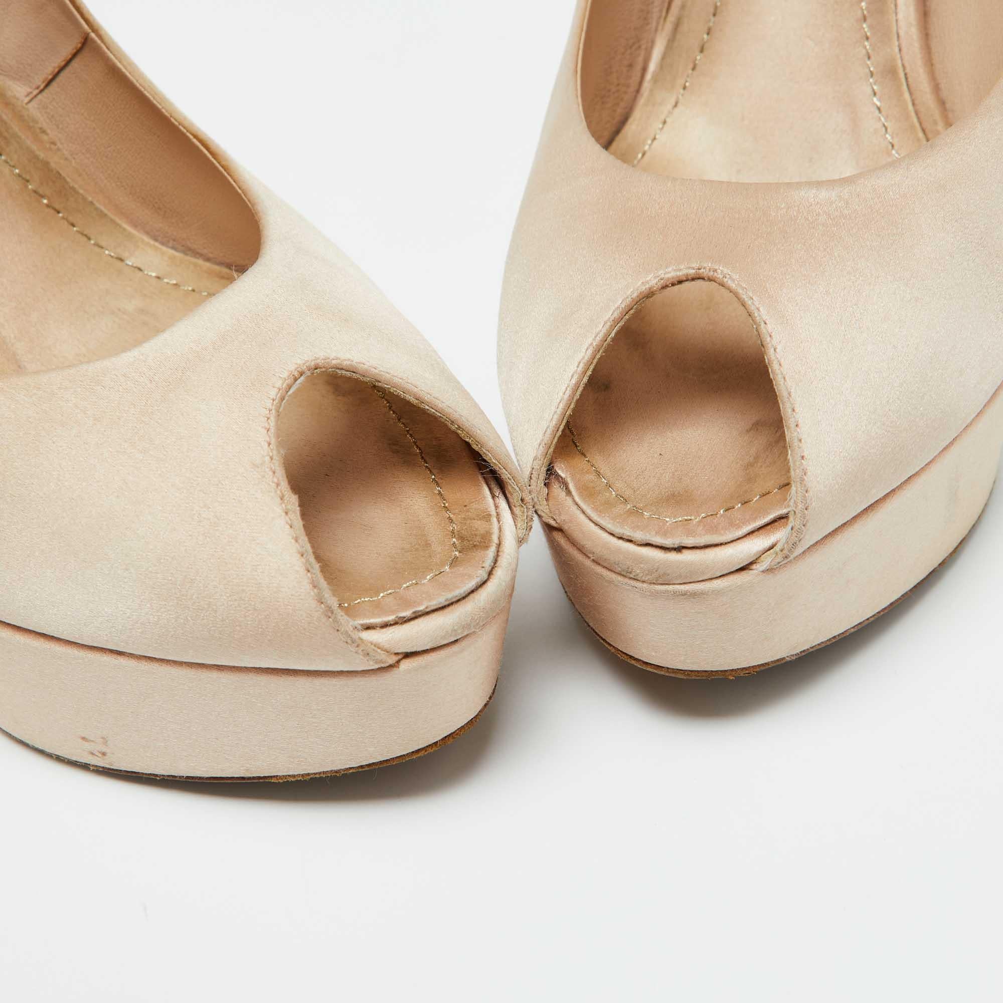 Dior Beige Satin Cannage Heel Peep Toe Platform Pumps Size 41.5 For Sale 4