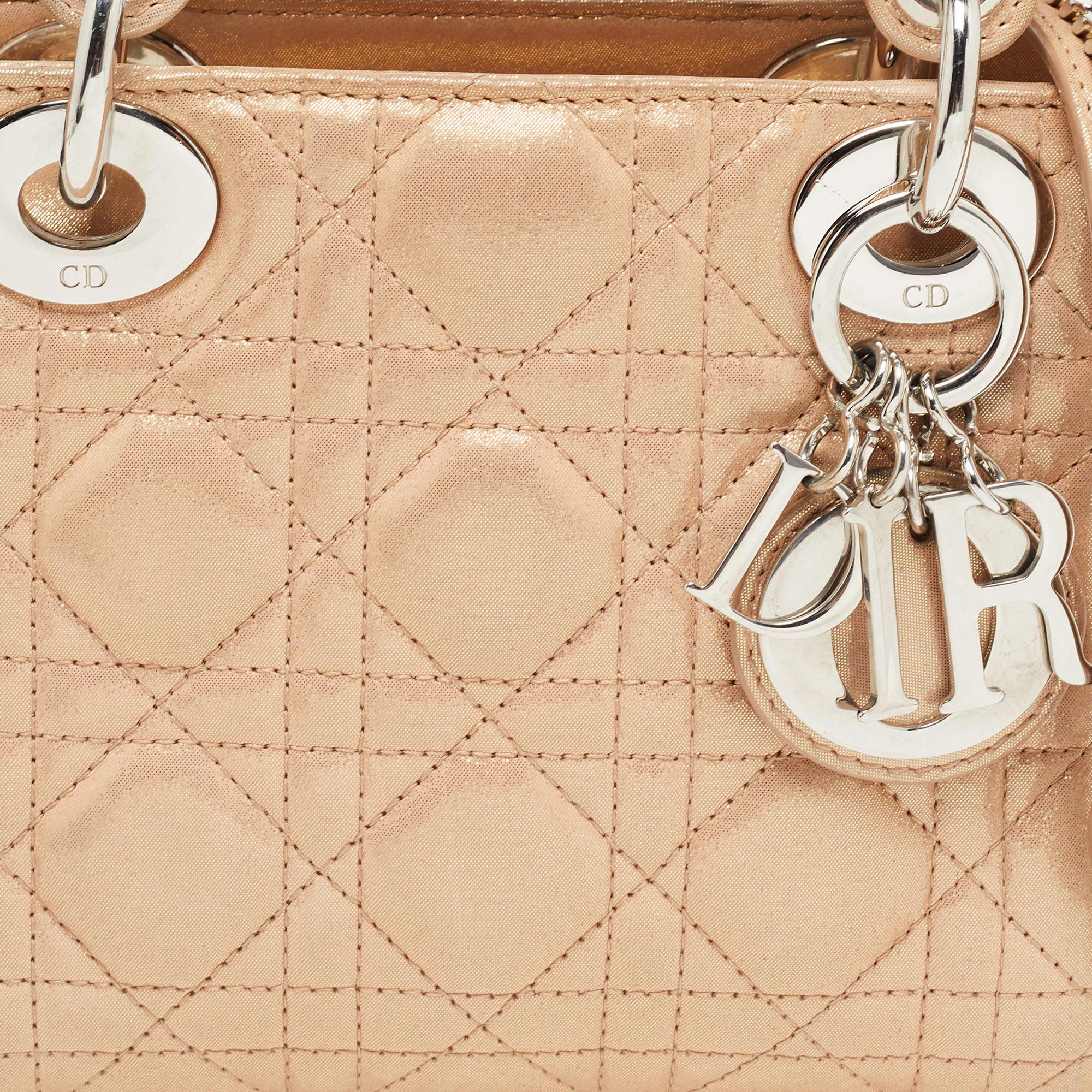Dior Beige Shimmering Leather Mini Chain Lady Dior Tote 14