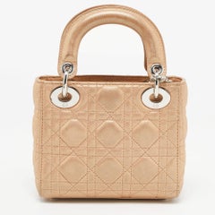 Dior Beige Shimmering Leather Mini Chain Lady Dior Tote