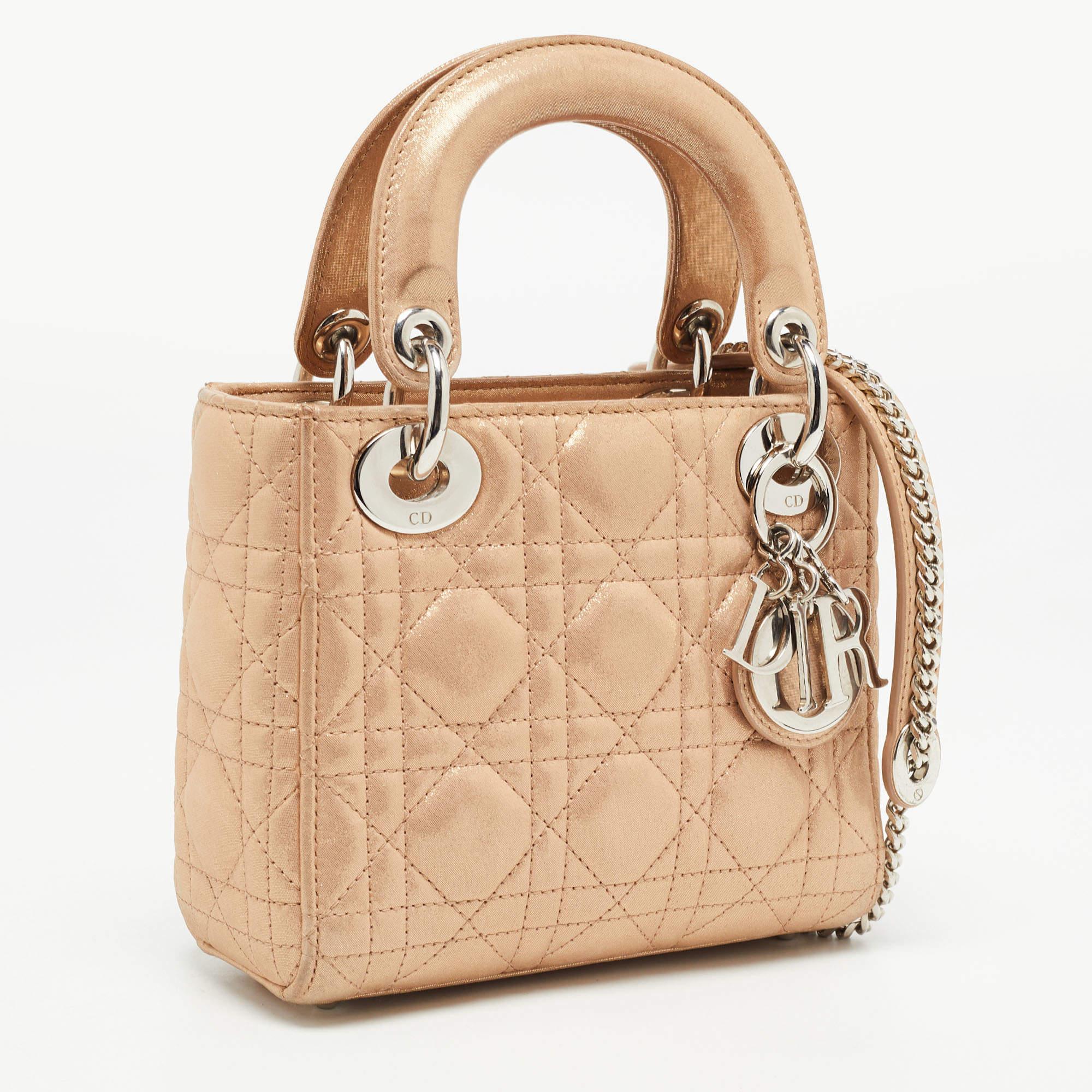 Dior Beige Shimmering Leather Mini Chain Lady Dior Tote 1
