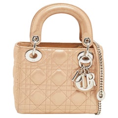 Dior Beige Shimmering Leather Mini Chain Lady Dior Tote