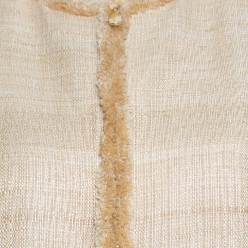 Women's Dior Beige Silk and Linen Fringed Trim Zip Front Jacket L