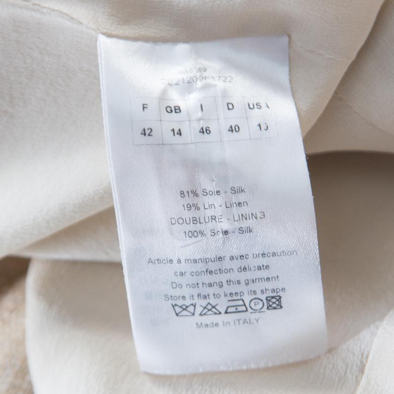 Dior Beige Silk and Linen Fringed Trim Zip Front Jacket L 2