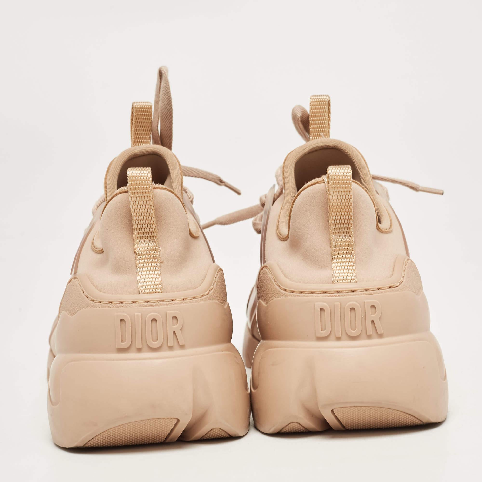 Dior Beige Stretch Fabric and Leather D-Connect Low Top Sneakers Size 38 For Sale 1