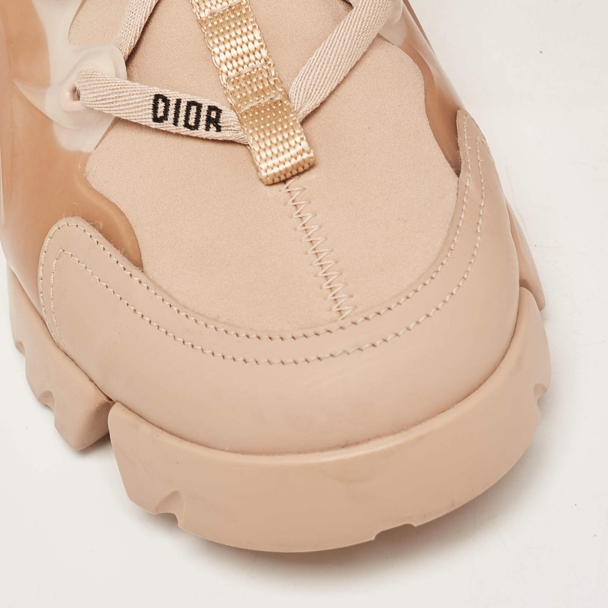Dior Beige Stretch Fabric and Leather D-Connect Low Top Sneakers Size 38 For Sale 2