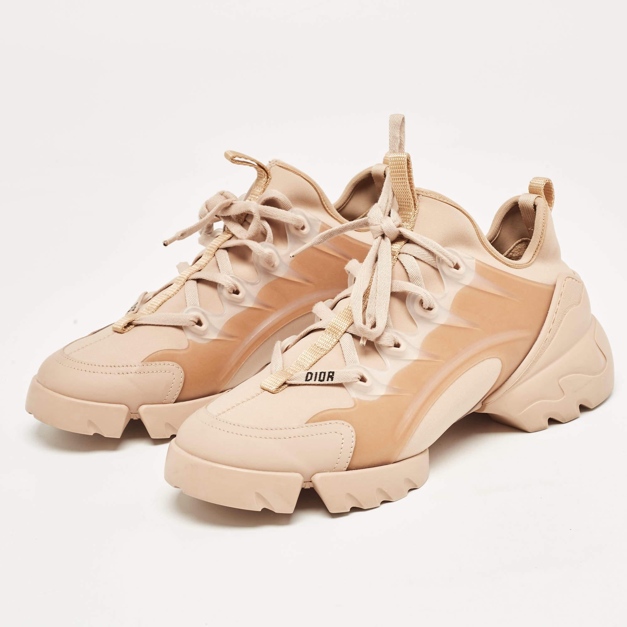 Dior Beige Stretch Fabric and Leather D-Connect Low Top Sneakers Size 38 For Sale 3