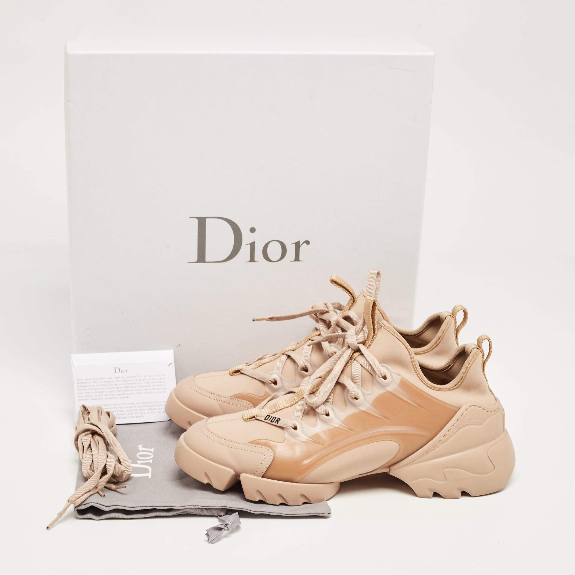 Dior Beige Stretch Fabric and Leather D-Connect Low Top Sneakers Size 38 For Sale 4