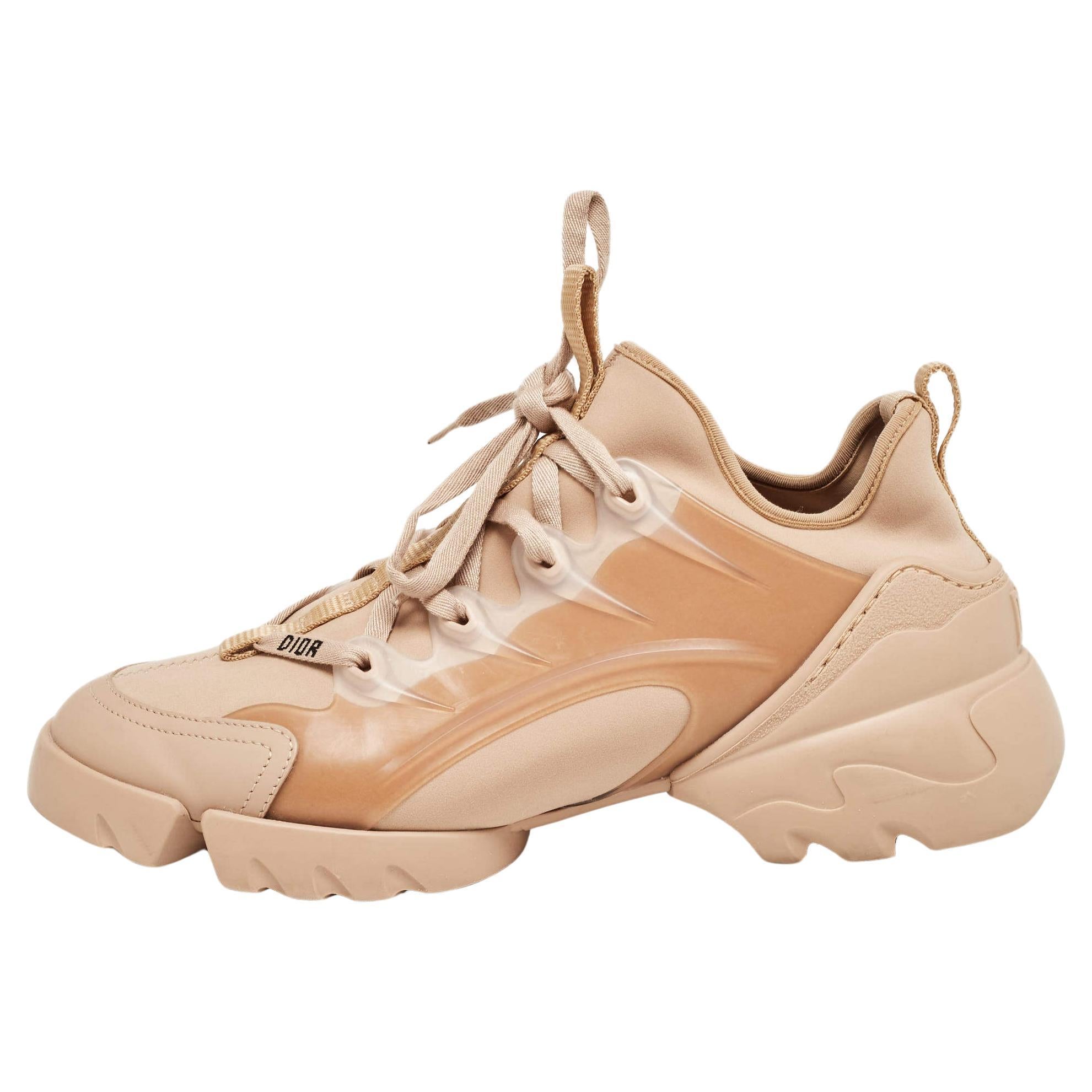 Dior Beige Stretch Fabric and Leather D-Connect Low Top Sneakers Size 38 For Sale