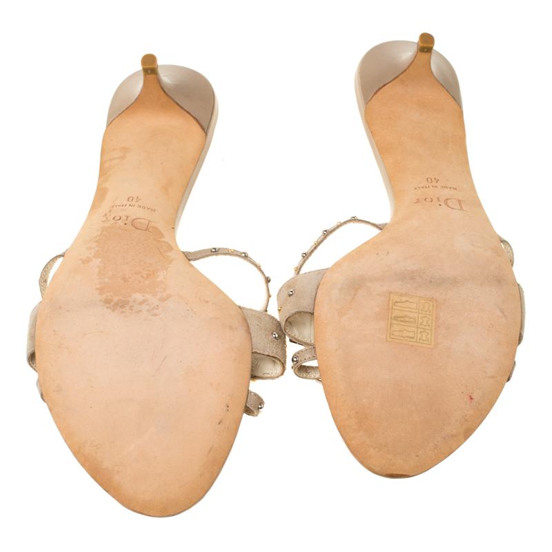 Donna Dior Beige Studded Suede Bow Detail Open Toe Slides Taglia 40