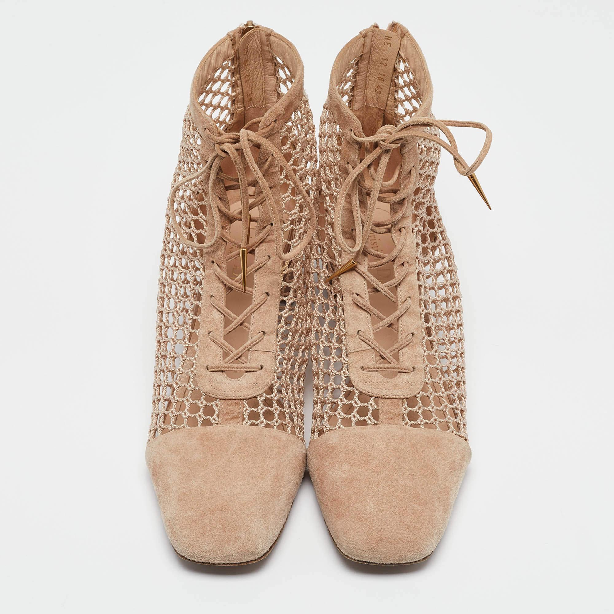 Dior Beige Suede and Mesh Naughtily-D Ankle Boots Size 42 In Good Condition In Dubai, Al Qouz 2