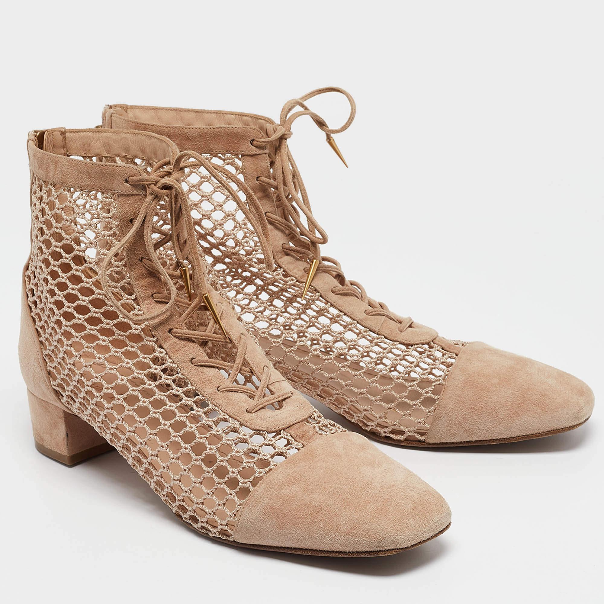 Women's Dior Beige Suede and Mesh Naughtily-D Ankle Boots Size 42