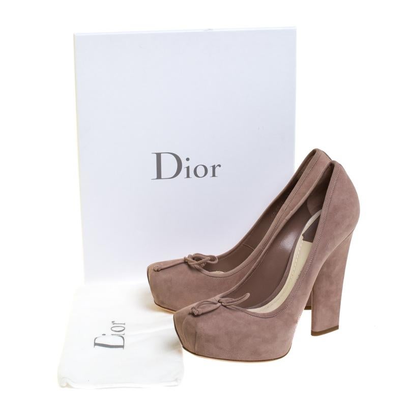 Dior Beige Suede Bow Detail Block Heel Platform Pumps Size 38.5 4