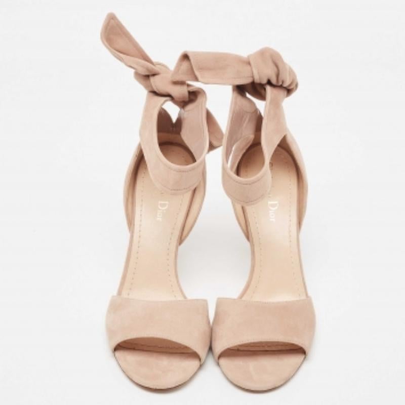 Women's Dior Beige Suede La Belle Open Toe Ankle Wrap Sandals Size 40.5