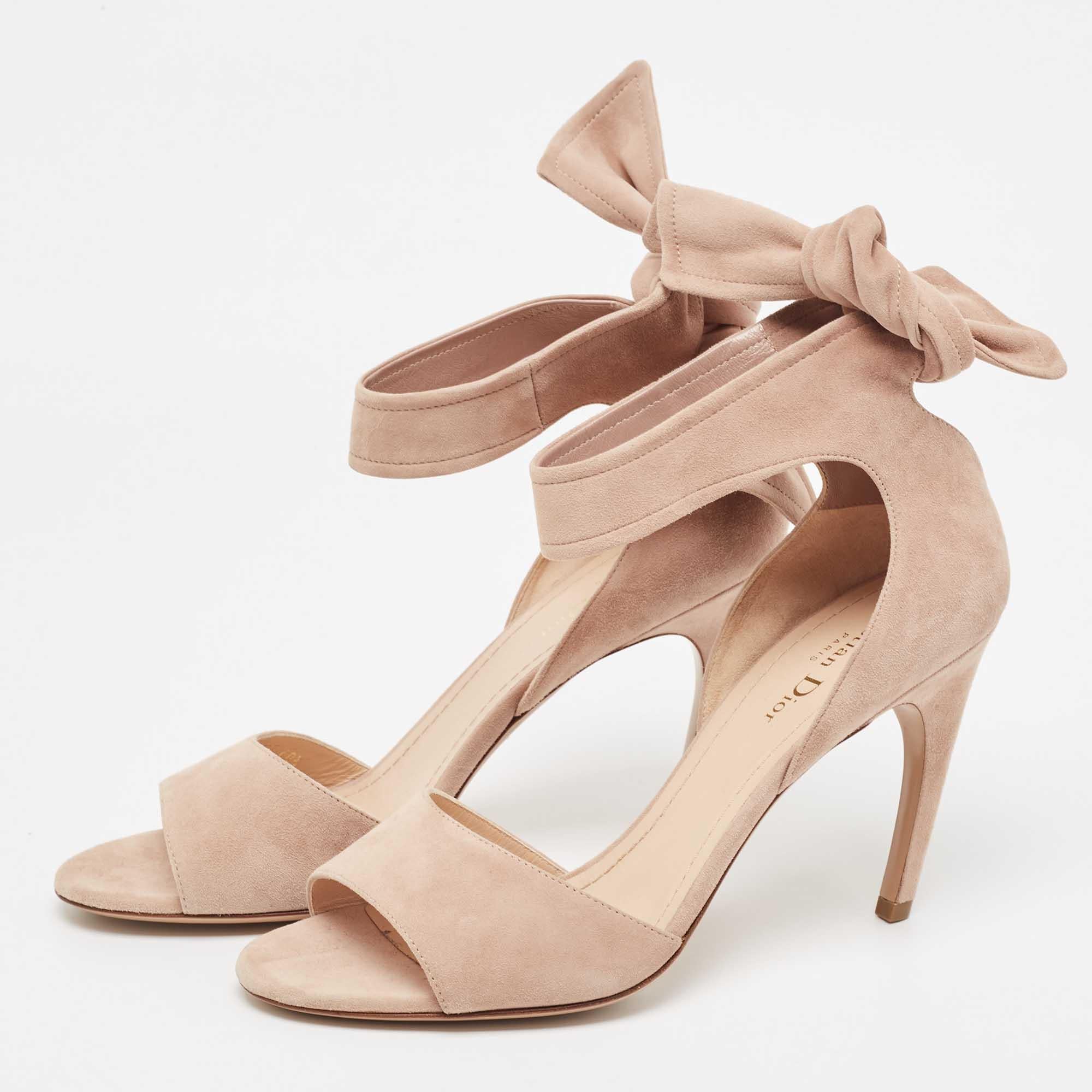Dior Beige Suede La Belle Open Toe Ankle Wrap Sandals Size 40.5 For Sale 4